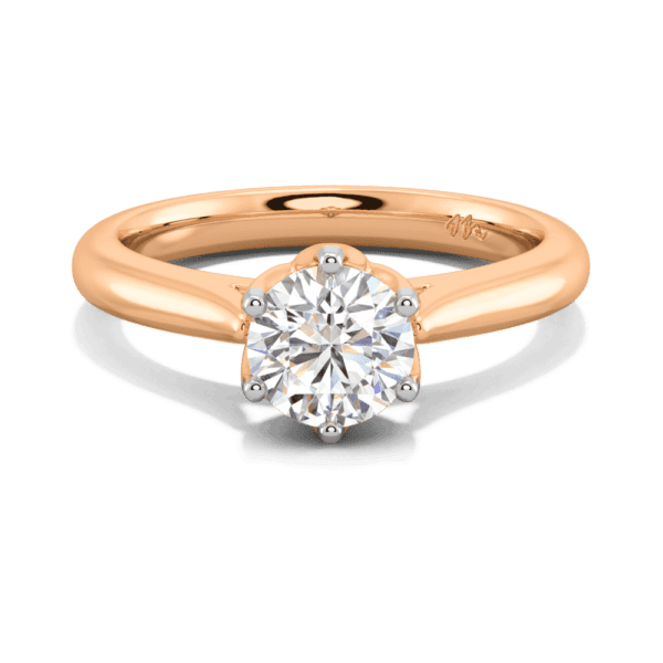 Correa 6 5 Front Rose Gold Moissanite Protea Basket Rounded Tapered Solitaire Ring