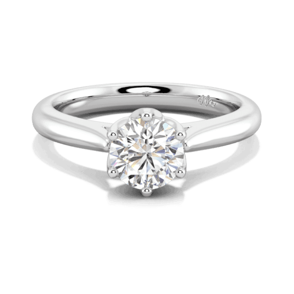 Correa 6 5 Front White Gold Moissanite Protea Basket Rounded Tapered Solitaire Ring