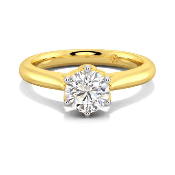 Correa 6 5 Front Yellow Gold Lab Grown Diamond Protea Basket Rounded Tapered Solitaire Ring
