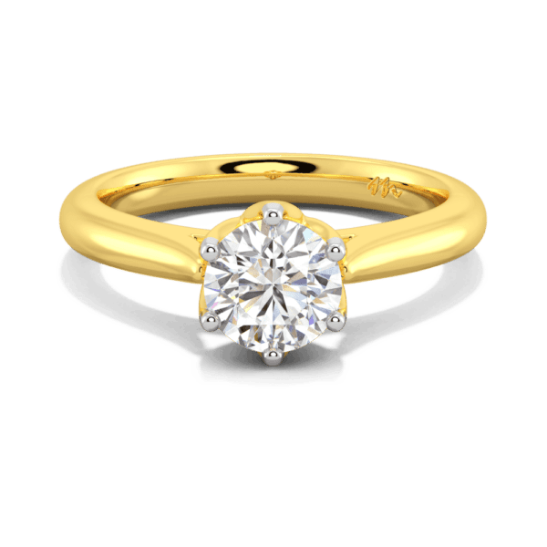 Correa 6 5 Front Yellow Gold Moissanite Protea Basket Rounded Tapered Solitaire Ring