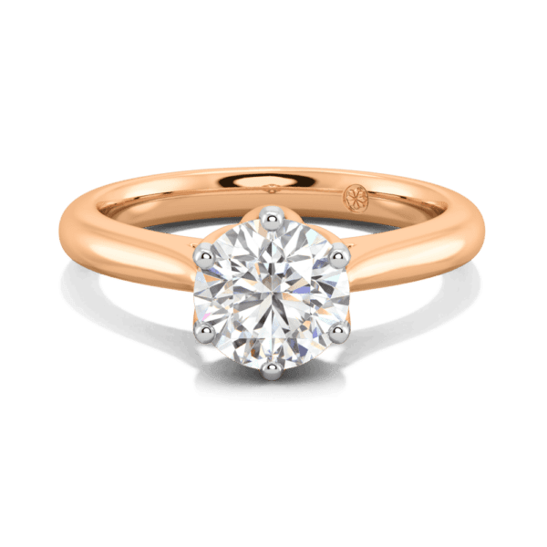 Correa 7 5 Front Rose Gold Lab Grown Diamond Protea Basket Rounded Tapered Solitaire Ring