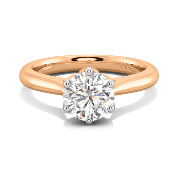 Correa 7 5 Front Rose Gold Moissanite Protea Basket Rounded Tapered Solitaire Ring