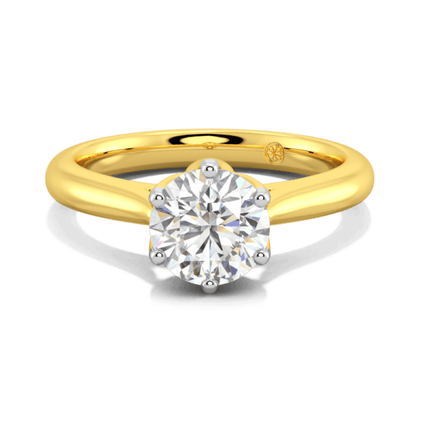 Correa 7 5 Front Yellow Gold Lab Grown Diamond Protea Basket Rounded Tapered Solitaire Ring
