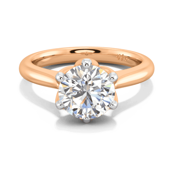 Correa 8 0 Front Rose Gold Moissanite Protea Basket Rounded Tapered Solitaire Ring