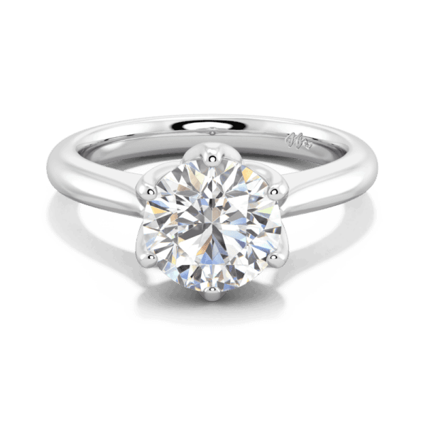 Correa 8 0 Front White Gold Moissanite Protea Basket Rounded Tapered Solitaire Ring