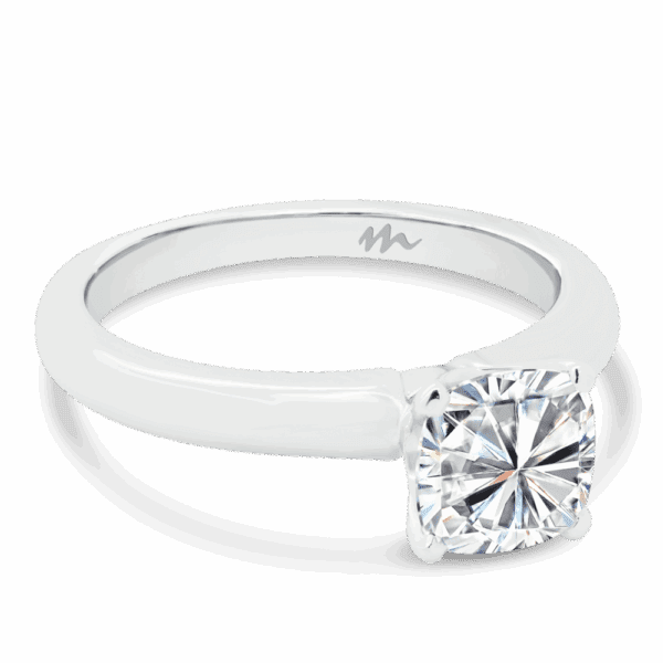 Fiona Cushion 6 5 Angled White Gold Moissanite Classic Rounded Band Solitaire Ring