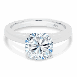 Fiona Cushion 8 0 Front White Gold Moissanite Classic Rounded Band Solitaire Ring