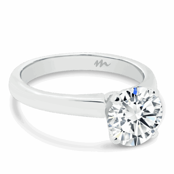 Fiona Round 8 0 Angled White Gold Moissanite 4 Prong Rounded Band Solitaire Ring