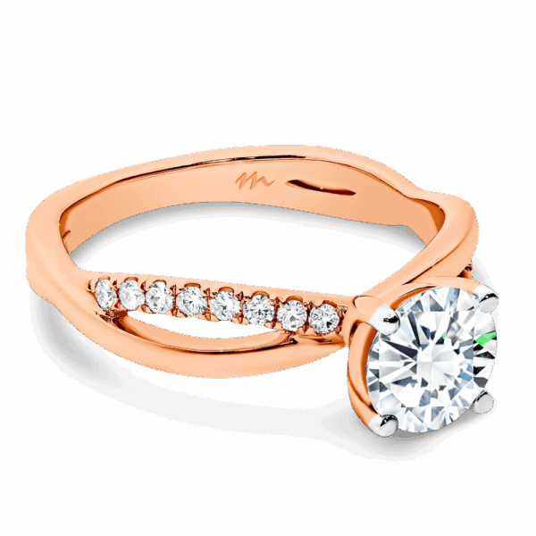 Freya Round 6 5 Angled Rose Gold Moissanite 4 Prong Offset Crossover Infinity Prong Set Band Ring