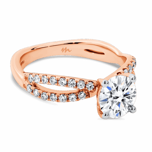 Frida Round 6 5 Angled Rose Gold Moissanite 4 Prong Infinity Crossover Prong Set Band Ring
