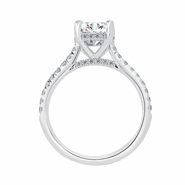 Harmony Cushion 7 0 Side White Gold Diamond 4 Prong Encrusted Under Rail Bridge Engagement Ring