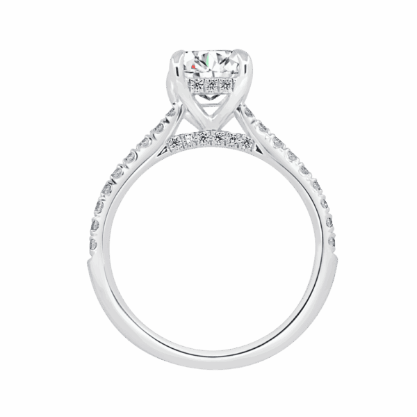 Harmony Emerald 8X6 Side White Gold Diamond 4 Prong Encrusted Under Rail Bridge Engagement Ring