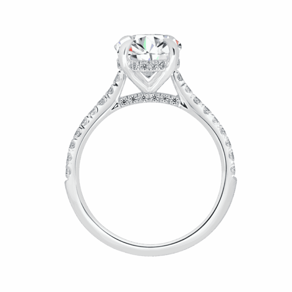 Harmony Oval 10X8 Side White Gold Diamond 4 Prong Encrusted Under Rail Bridge Engagement Ring