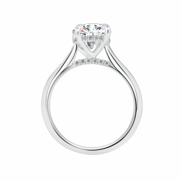 Hattie Oval 10X8 Side White Gold Diamond 4 Prong Accented Under Rail Bridge Tapered Engagement Ring