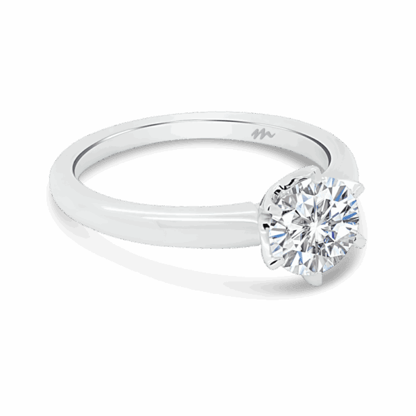 Hazel 6 5 Angled White Gold Moissanite Round 6 Prong Classic Solitaire Ring
