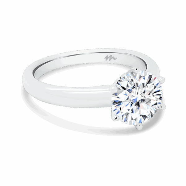 Hazel 8 0 Angled White Gold Moissanite Round 6 Prong Classic Solitaire Ring