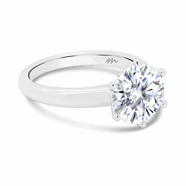 Hazel 9 0 Angled White Gold Moissanite Round 6 Prong Classic Solitaire Ring