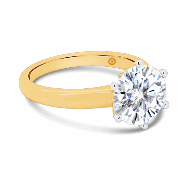 Hazel 9 0 Angled Yellow Gold Lab Grown Diamond Round 6 Prong Classic Solitaire Ring