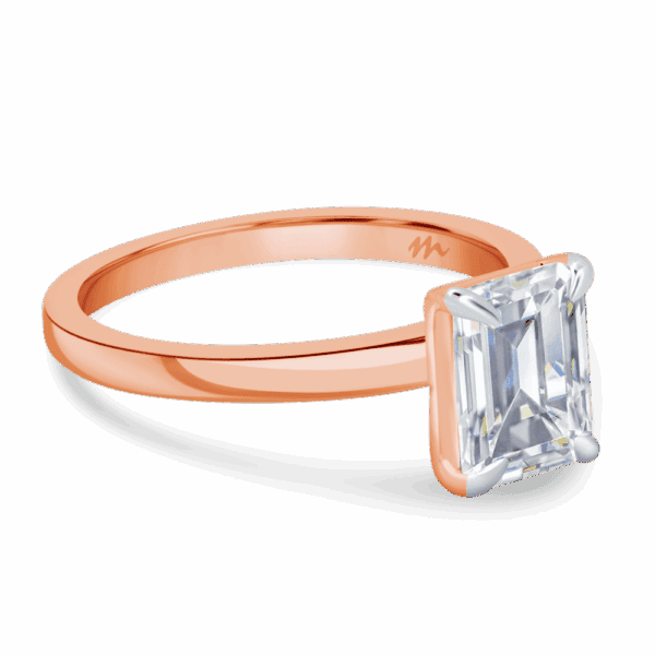 Holly Emerald 8X6 Angled Rose Gold Moissanite Fancy Cut Popular Solitaire Ring