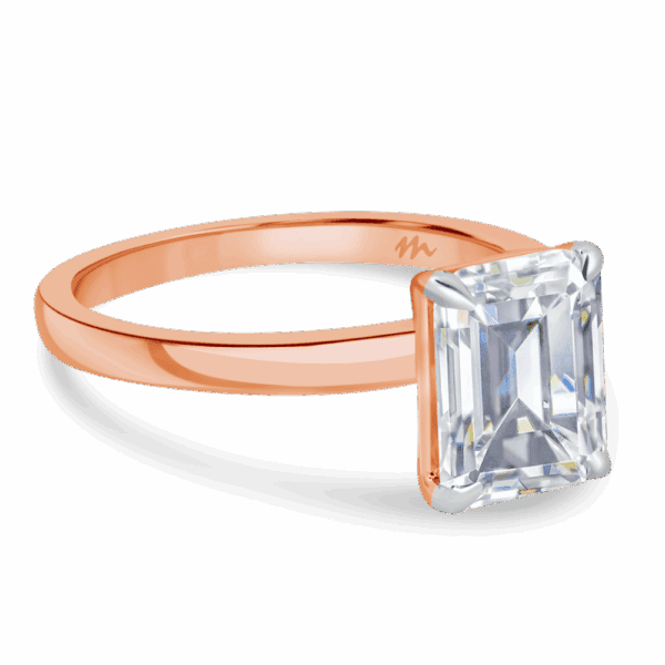 Holly Emerald 9X7 Angled Rose Gold Moissanite Fancy Cut Popular Solitaire Ring