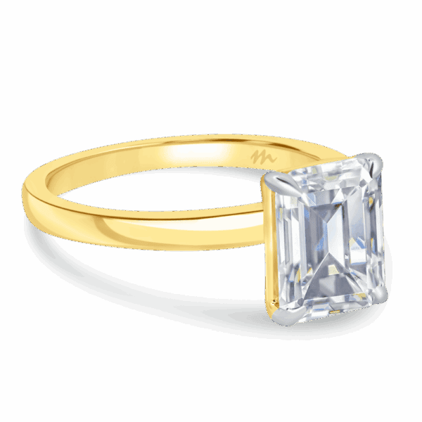 Holly Emerald 9X7 Angled Yellow Gold Moissanite Fancy Popular Solitaire Ring