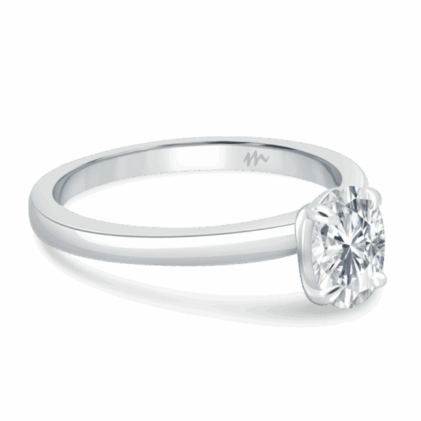 Holly Oval 7X5 Angled White Gold Moissanite Fancy Cut Popular Solitaire Ring
