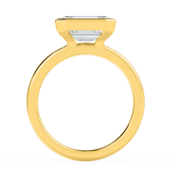 Iliana 9X7 Side Yellow Gold Diamond East West Emerald Semi Rounded Solitaire Ring