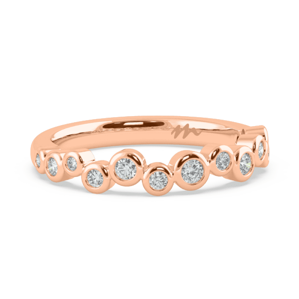 Jodie Angled Rose Gold Diamond Asymmetrical Round Bezel Set Ring