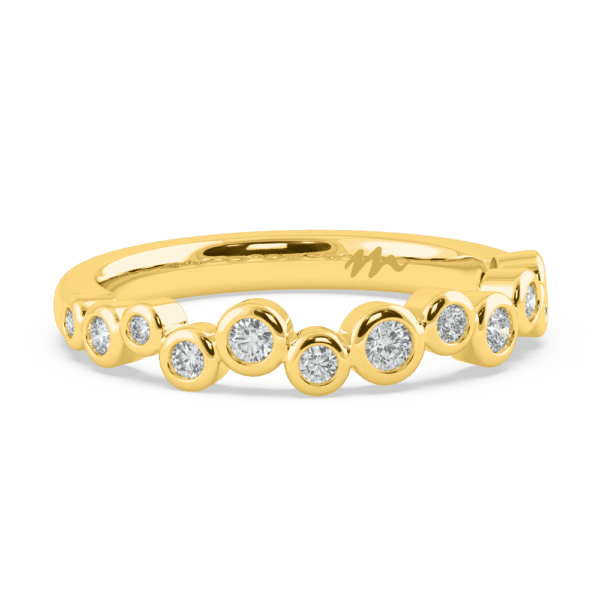 Jodie Angled Yellow Gold Diamond Asymmetrical Round Bezel Set Ring