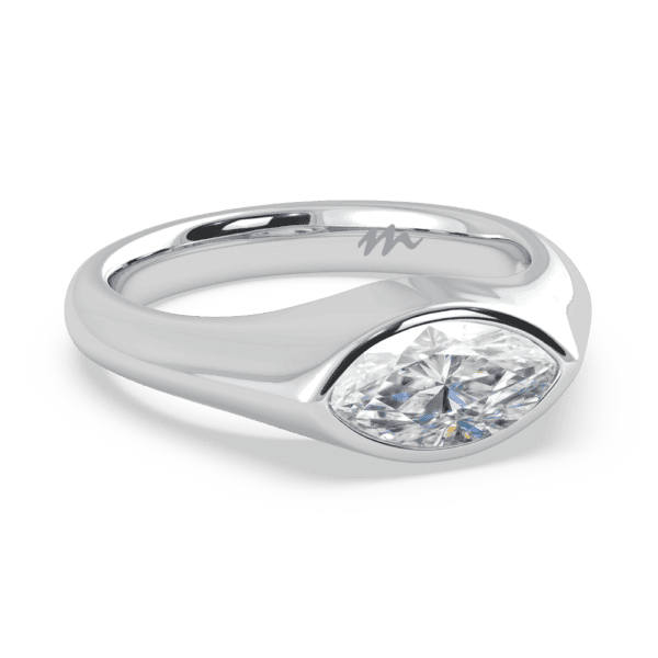 Jolene Marquise Angled White Gold Moissanite East West Knife Edge Bezel Solitaire Ring