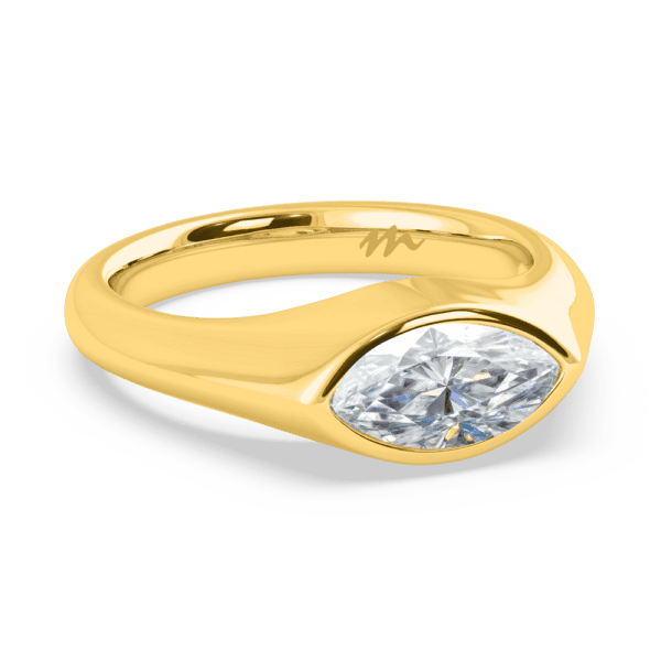 Jolene Marquise Angled Yellow Gold Diamond East West Knife Edge Bezel Solitaire Ring