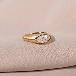 Jolene Marquise Cut Diamond Yellow Gold Solitaire Engagement Ring Bezel Set Flush East West On Knife Edge Band