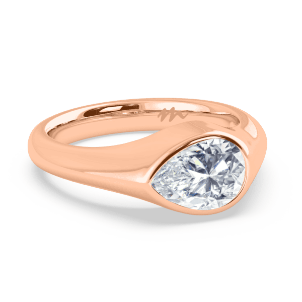 Jolene Pear Angled Rose Gold Moissanite East West Knife Edge Bezel Setting Solitaire Ring