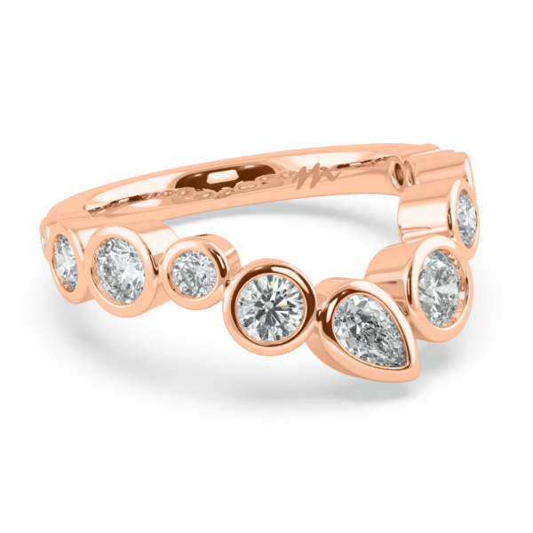 Kerry Angled Rose Gold Diamond Asymmetrical Pear Round Bezel Tiara Wedding Ring