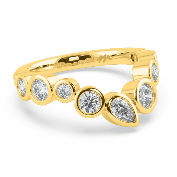 Kerry Angled Yellow Gold Diamond Asymmetrical Pear Round Bezel Tiara Wedding Ring