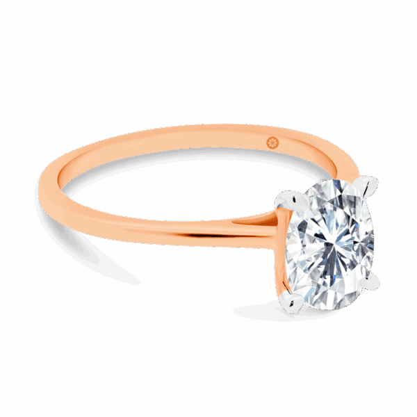 Lanefield Oval 8X6 Angled Rose Gold Lab Grown Diamond 4 Prong Solitaire Open Gallery Cathedral Band Ring