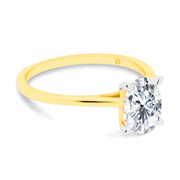 Lanefield Oval 8X6 Angled Yellow Gold Lab Grown Diamond 4 Prong Solitaire Open Gallery Cathedral Band Ring