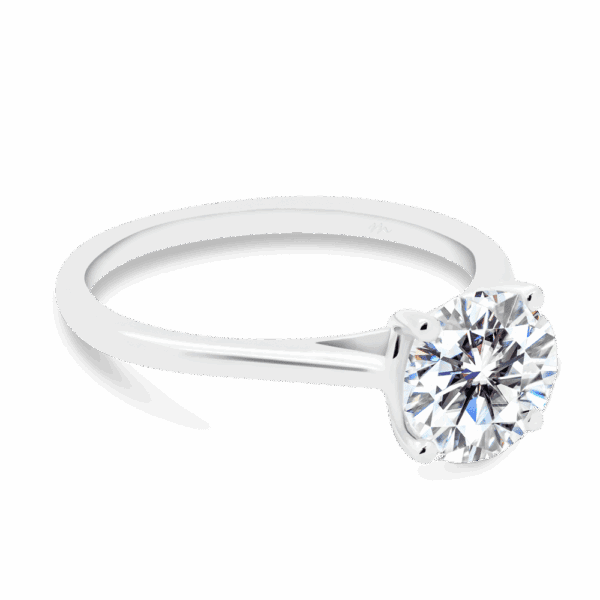 Lanefield Round 6 5 Angled White Gold Moissanite 4 Prong Solitaire Open Gallery Cathedral Band Ring