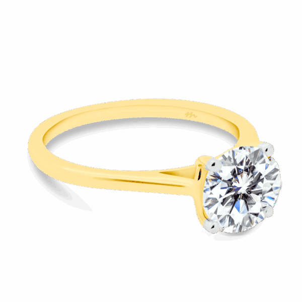 Lanefield Round 6 5 Angled Yellow Gold Moissanite 4 Prong Solitaire Open Gallery Cathedral Band Ring