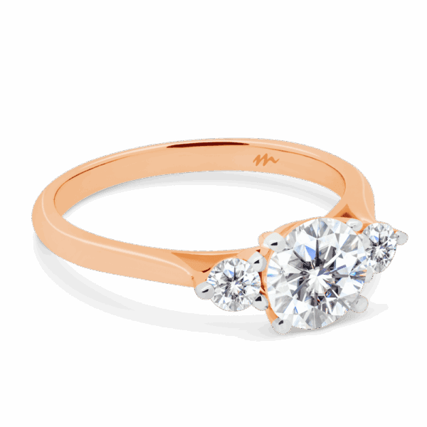 Lawnton 6 5 Angled Rose Gold Moissanite 4 Prong Trilogy Tapered Knife Edge Band Ring