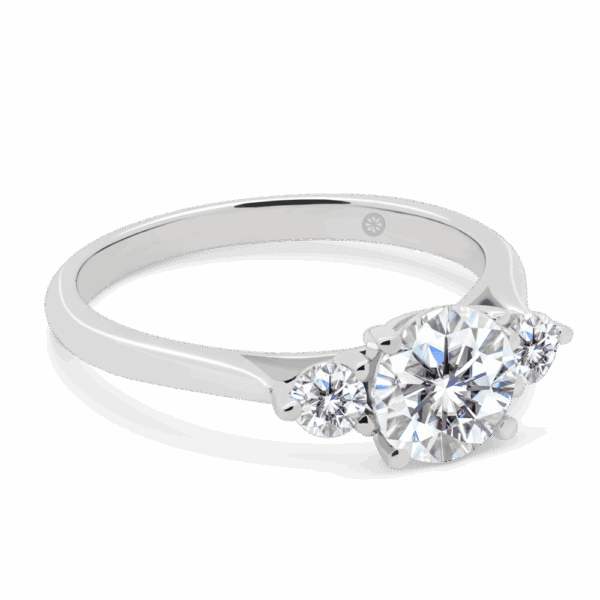 Lawnton 6 5 Angled White Gold Lab Grown Diamond 4 Prong Trilogy Tapered Knife Edge Band Ring
