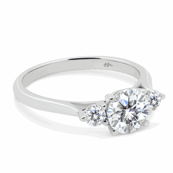 Lawnton 6 5 Angled White Gold Moissanite 4 Prong Trilogy Tapered Knife Edge Band Ring