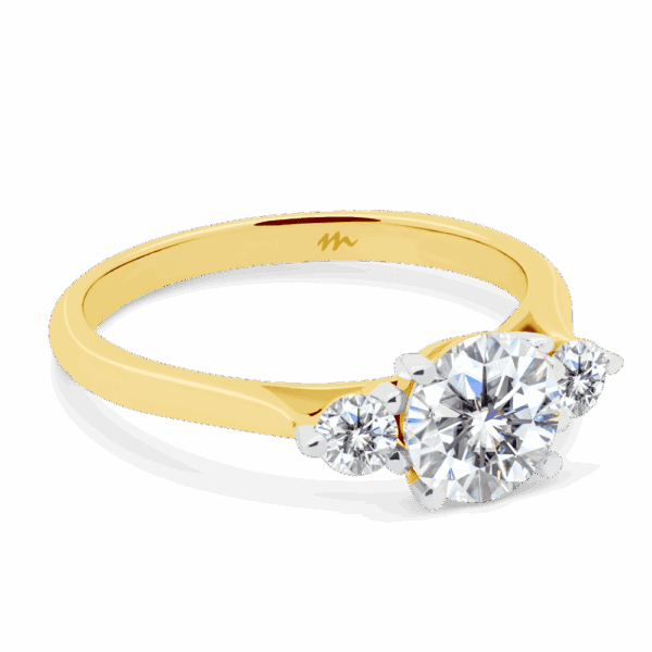Lawnton 6 5 Angled Yellow Gold Moissanite 4 Prong Trilogy Tapered Knife Edge Band Ring