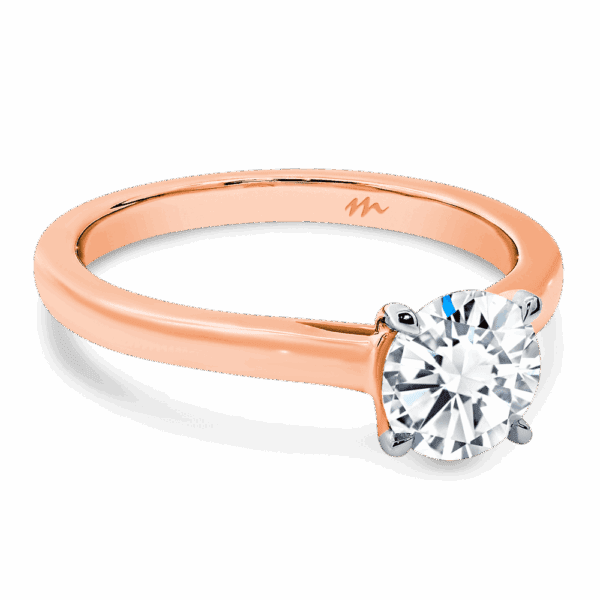 Leisel Round 6 5 Angled Rose Gold Lab Grown Diamond 4 Prong Crossover Gallery Solitaire Band Ring