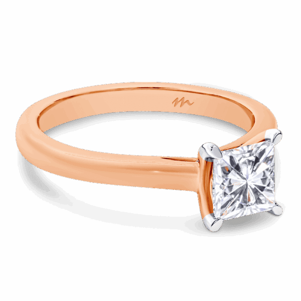 Leisel Square 5 5 Angled Rose Gold Moissanite 4 Prong Crossover Gallery Solitaire Band Ring