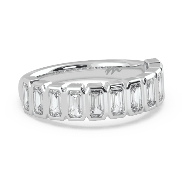 Lina Angled White Gold Moissanite Emerald Bezel Set Eternity Wedding Ring