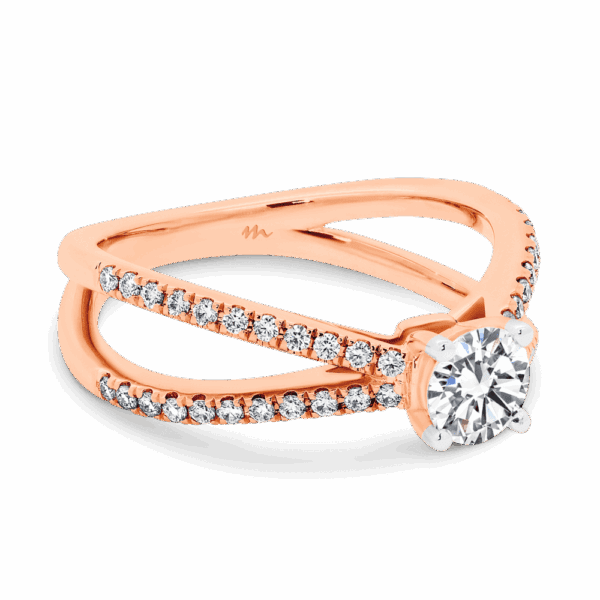 Livana 5 0 Angled Rose Gold Moissanite Split Crossover Prong Set Band Ring