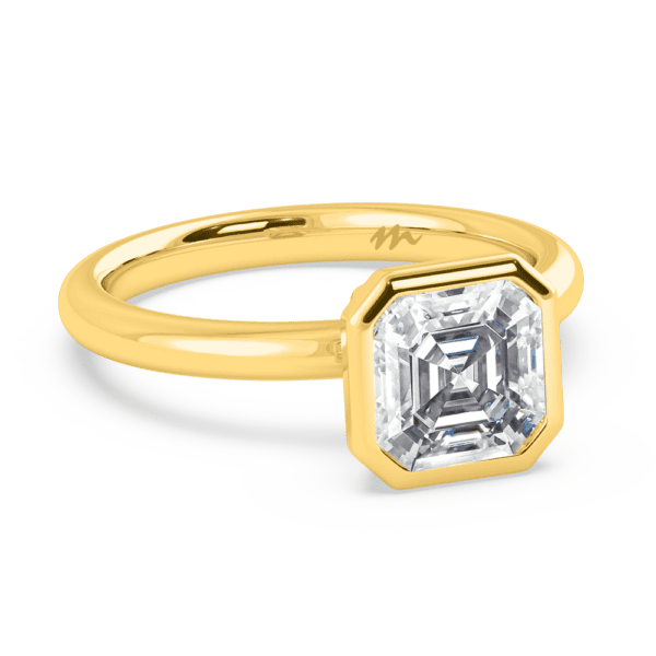 Lottie Asscher Angled Yellow Gold Diamond Bezel Rounded Solitaire Ring