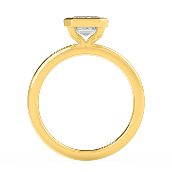 Lottie Emerald 8X6 Side Yellow Gold Diamond Bezel Rounded Solitaire Ring