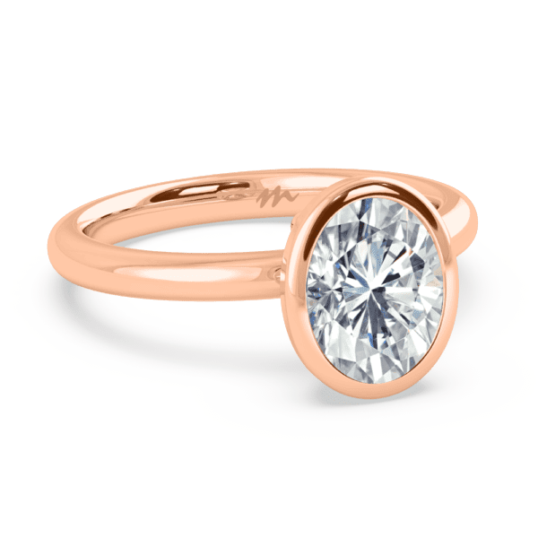 Lottie Oval 9X7 Angled Rose Gold Diamond Bezel Rounded Solitaire Ring